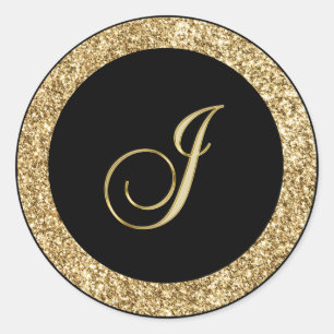 Monogram J gold script Classic Round Sticker