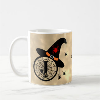 Monogram J Halloween Sky Witch Spiders Name Coffee Mug