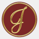 Monogram J in 3D gold Classic Round Sticker