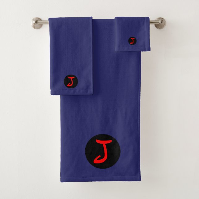 Monogram J in Red  Bath Towel Set (Insitu)