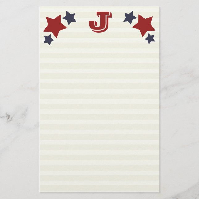 Monogram J / Initial J Stars & Stripes Stationery (Front)