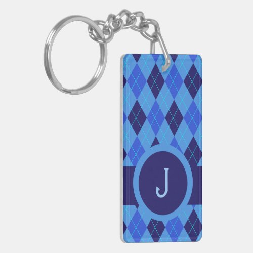 Monogram J initial letter personalized blue argyle Keychain