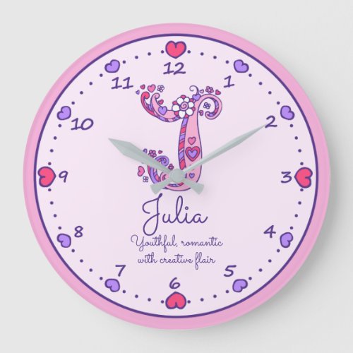 Monogram J Juila hearts name meaning clock