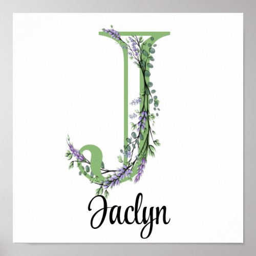 Monogram J Lavender Eucalyptus nursery  Poster
