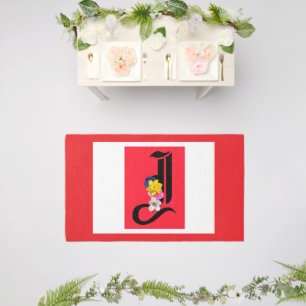 Monogram J Red Floral Outdoor Rug