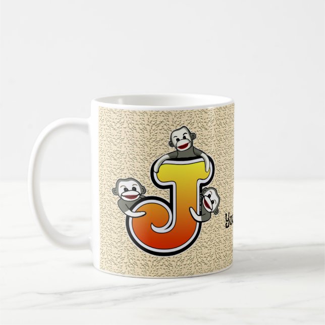Monogram J Sock Monkey Mug (Left)