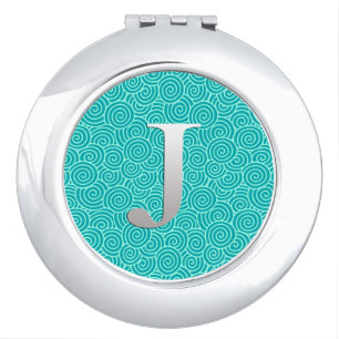 Monogram J & swirl pattern - turquoise and aqua Vanity Mirror