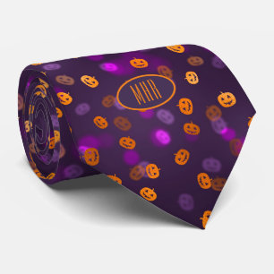 Monogram Jack o Lanterns Halloween Party Necktie