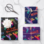 Monogram Jazz Musicians Retro Music Party POP ART Wrapping Paper Sheets<br><div class="desc">Monogram, Jazz Musicians Retro Music POP ART Hand Drawn Illustration, Jazz band, 1930s - 1950s. Blues. Retro Music Saxophone player, Guitar player, Trombonist. Rainbow Bright color pattern, black background. Abstract Watercolor painting, gift decoration. Trendy Modern Design for Crafts & Party Supplies > Gift Wrapping Supplies > Wrapping Paper. Gifts idea...</div>