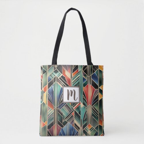  Monogram Jazzy Geometric  Elegant Classic Boho  Tote Bag