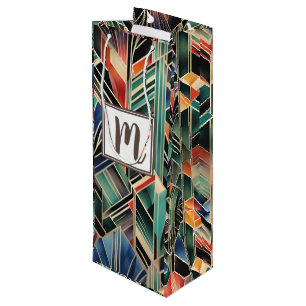  Monogram Jazzy Geometric  Elegant Classic Boho  Wine Gift Bag