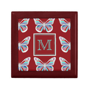 Monogram Jewel Butterflies on Burgundy Gift Box