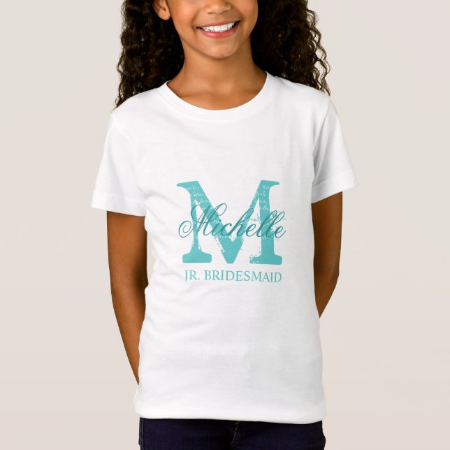 Monogram jr junior bridesmaid t shirt for girls (Front)