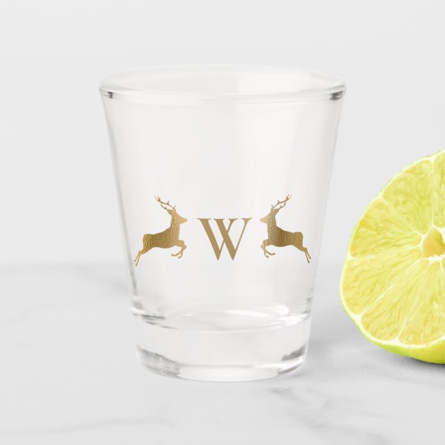 Monogram Jumping Deer Gold Shot Glass (Front)