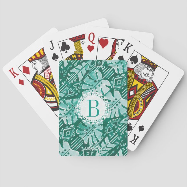 Monogram JUNGLE IKAT Hawaiian Green Tropical Poker Cards (Back)