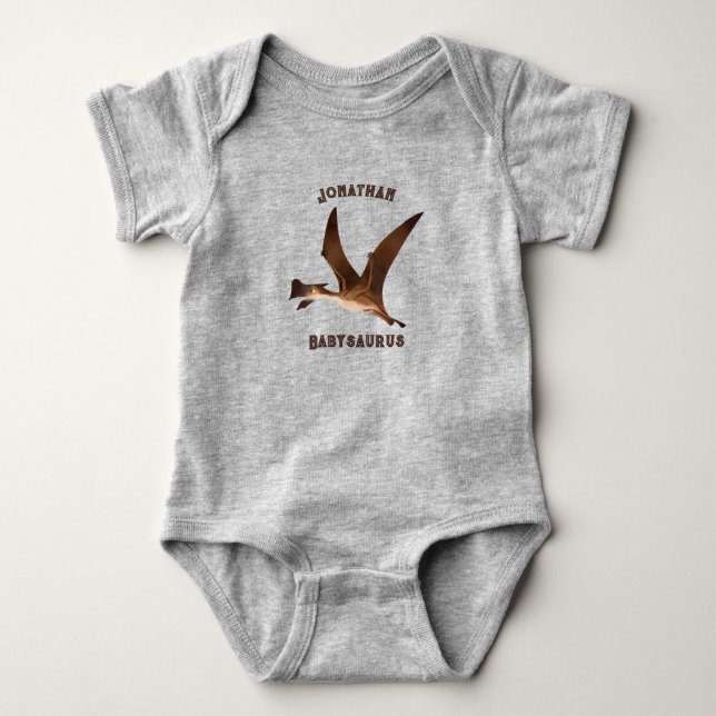 Monogram Jurassic wild animal cute grey brown Baby Bodysuit (Front)