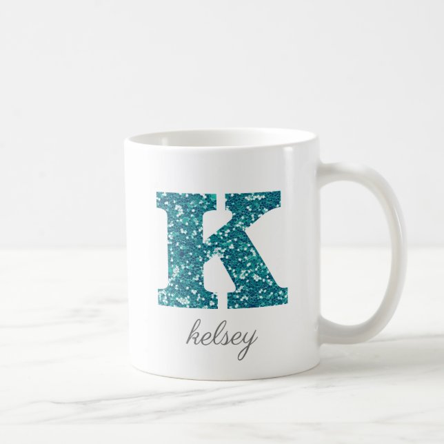 Monogram K Blue Glittery Mug (Right)