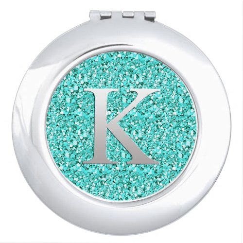Monogram K druzy crystal _ aquamarine Vanity Mirror