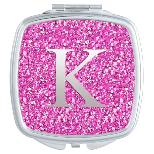 Monogram K druzy crystal _ fuchsia pink Vanity Mirror