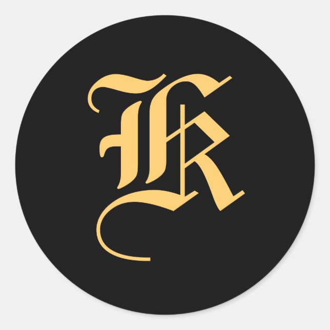 Monogram "K" Gold-Color on Black Classic Round Sticker (Front)