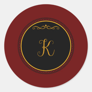 Monogram "K" gold-colored script Classic Round Sticker