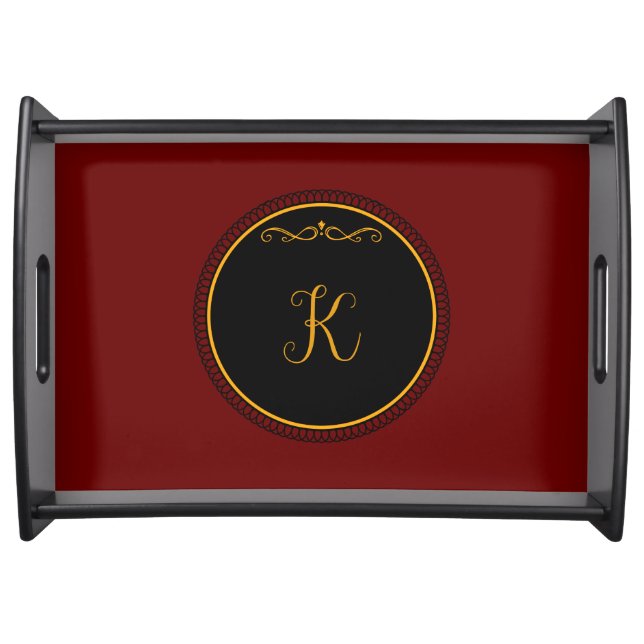 Monogram "K" gold-colored script  Serving Tray (Front)