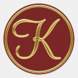Monogram K in 3D gold Classic Round Sticker