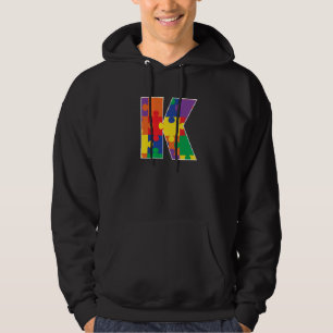Monogram K in Multi Color Puzzle Pieces Hoodie