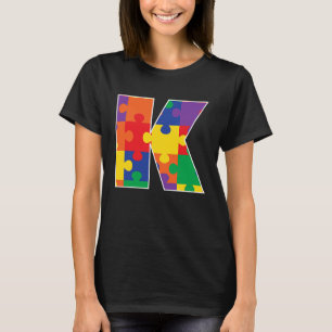Monogram K in Multi Color Puzzle Pieces T-Shirt