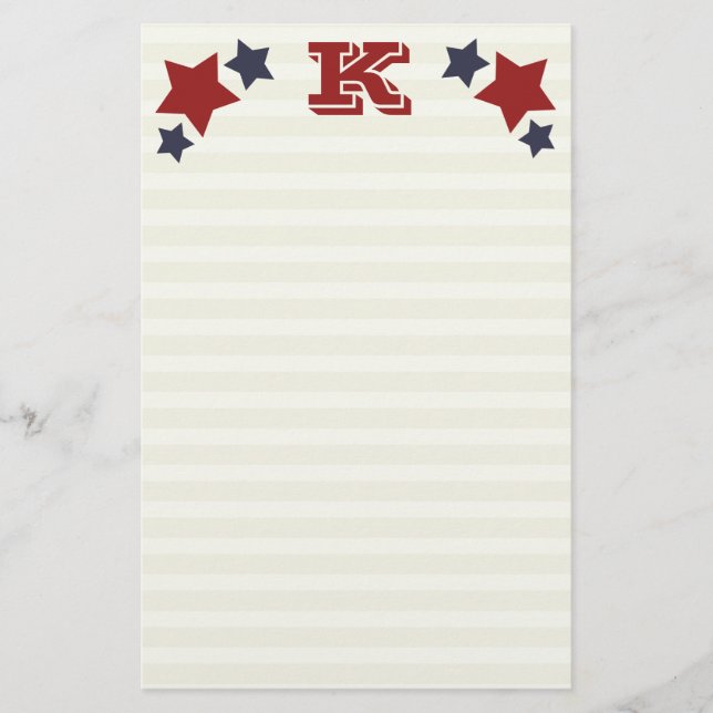 Monogram K / Initial K Stars & Stripes Stationery (Front)