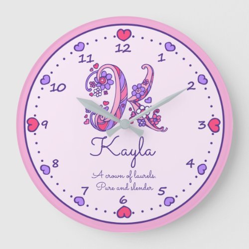 Monogram K Kayla hearts name meaning clock