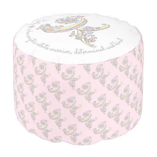 Monogram K Kelly name meaning pink white pouf