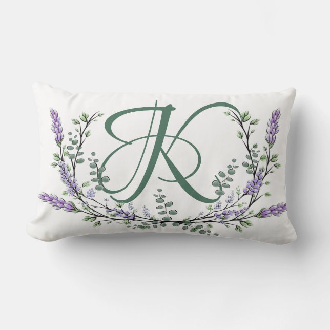 Monogram K Lavender Eucalyptus Lumbar Pillow (Front)