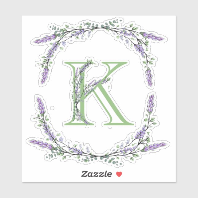 Monogram K Lavender Eucalyptus Sticker (Sheet)