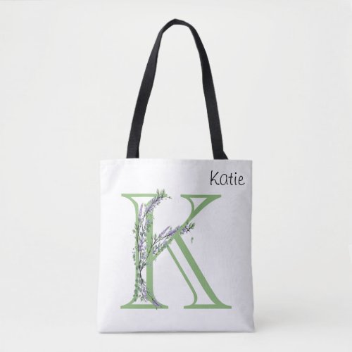 Monogram K Lavender Eucalyptus Tote Bag