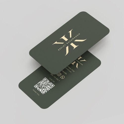 Monogram K Professional Dark Green Gold Modern Business Card
