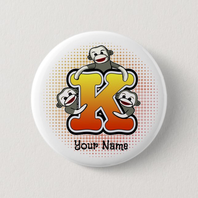 Monogram K Sock Monkey  Button (Front)