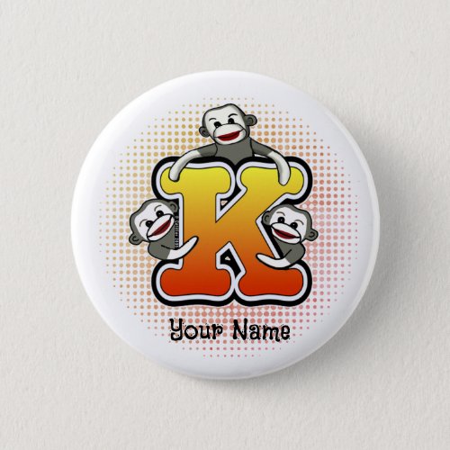 Monogram K Sock Monkey  Button
