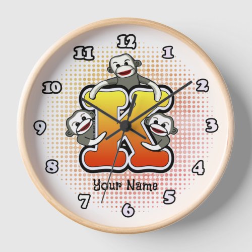 Monogram K Sock Monkey clock