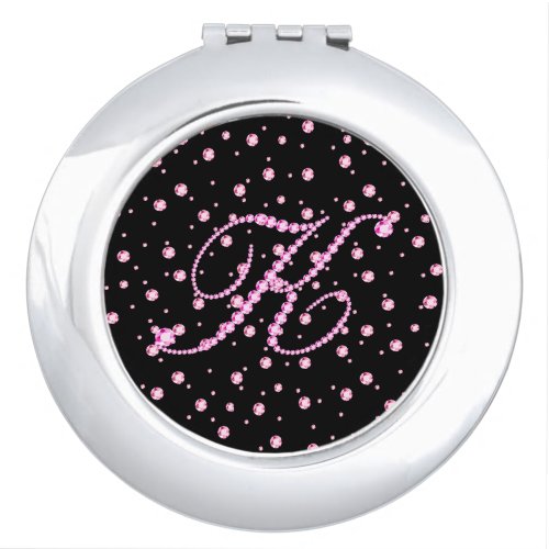 Monogram K With Pink Diamond Studs Print Mirror For Makeup