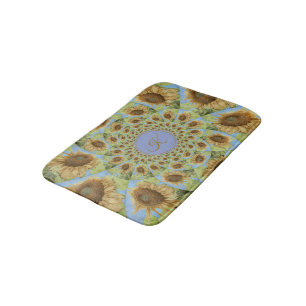 Monogram Kaleidoscope Textured Yellow Sunflower Bath Mat
