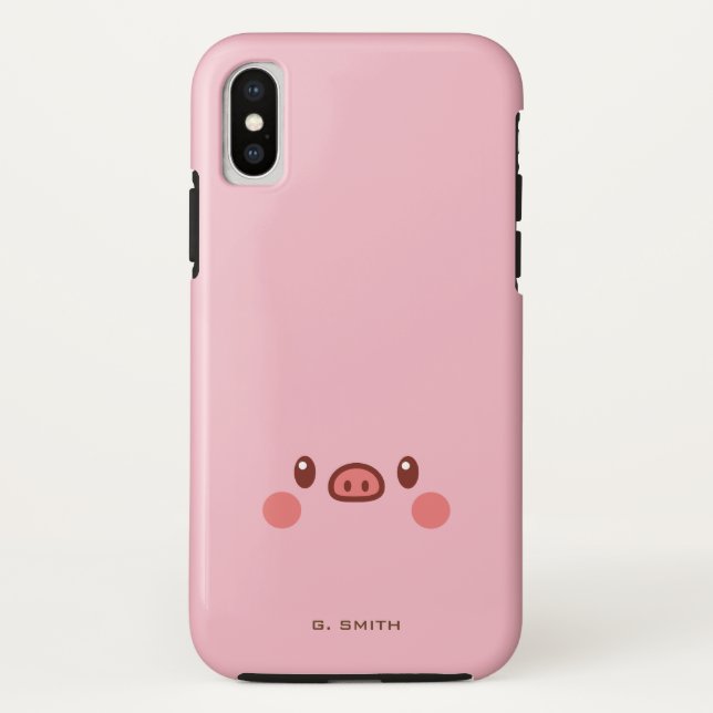 Monogram. Kawaii Cute Emoji Piggy. Case-Mate iPhone Case (Back)