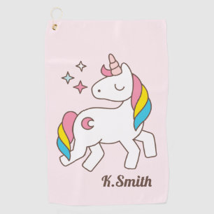 Monogram. Kawaii Cute Magical Unicorn. Golf Towel
