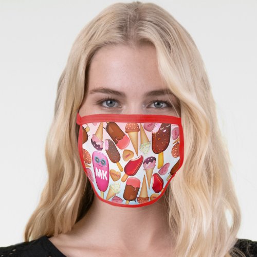 Monogram Kawaii Ice Cream Cone Popsicle Treats Face Mask