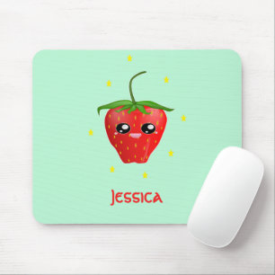 Monogram kawaii strawberry fruit on turquoise mouse pad