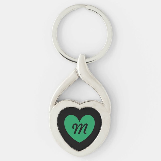 Monogram Kelly green heart on black Keychain (Front)