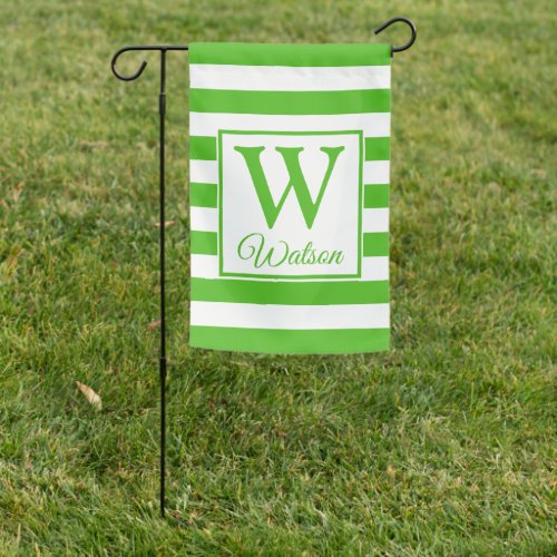 Monogram Kelly Green Stripes Summer Family  Garden Flag