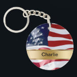 Monogram Keychain Two Sided<br><div class="desc">Monogram keychains with names with patriotic American flag pattern designed for men or women, boys or girls but works especially well for war veterans. A fun two side acrylic design that lets you carry your car keys or house keys in style and makes a great party favor.</div>