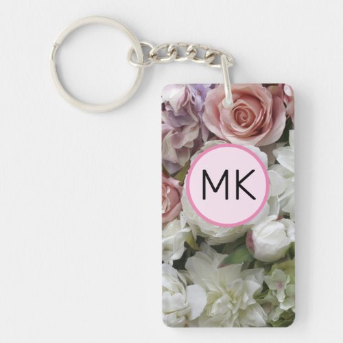 Monogram keychain with pink and white flowers