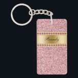 Monogram Keychains Two Side<br><div class="desc">Monogram keychain with pretty printed gold monogram emblem you can personalize with any name, initials, or message and pink diamond jewel bling, along with printed pink glitter background you can use as a gift or party favor. Designed as keychains for women or keychains for girls, in a fun two side...</div>